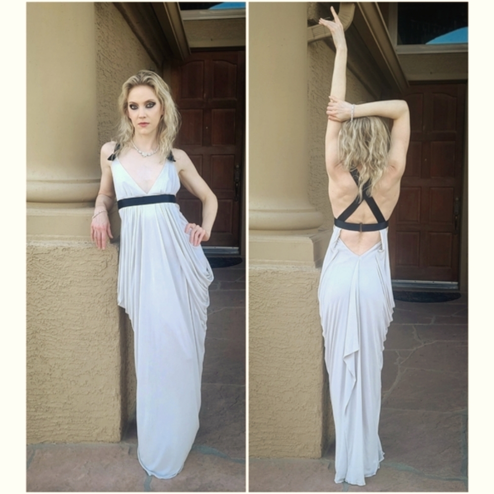 Amanda Wakeley 🇬🇧 Royal Designer Draped Goddess Dress Pale Grey/Gray